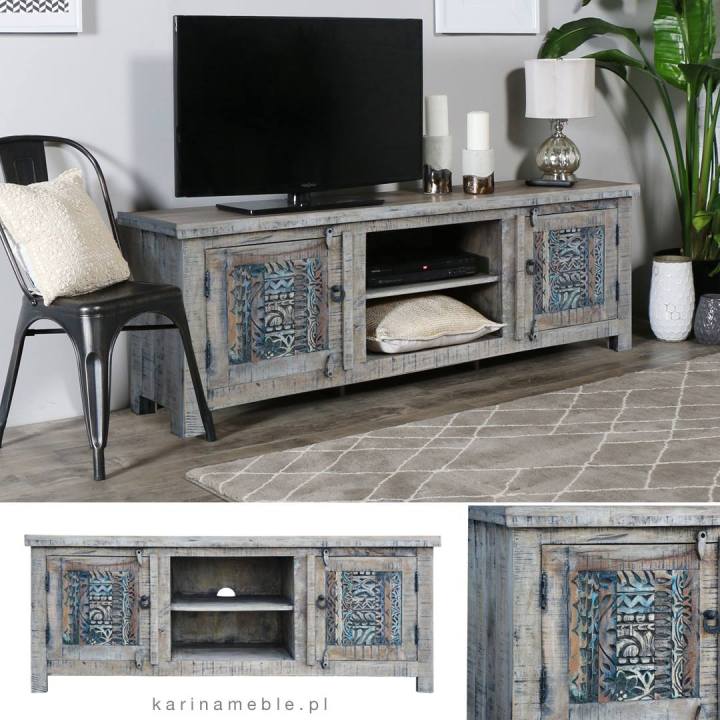 szafka rtv, rzeżbiona, indyjska, kolonialna, orientalna, meble do salonu, drewniana, palisander,akacja, mango, reckling, loftowe, industrialne