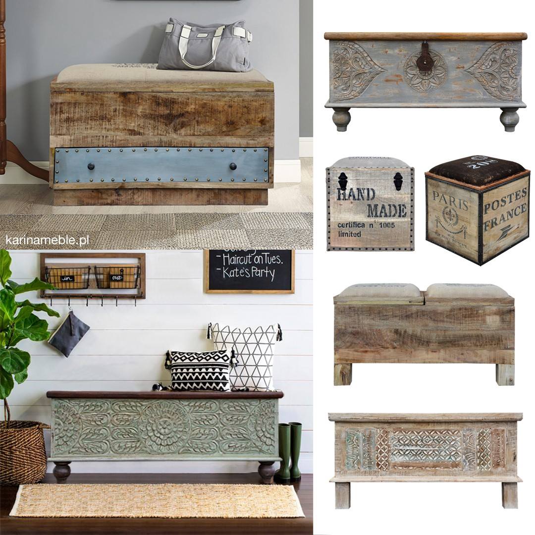ławka, skrzynia, przedpokój, lustro, industrialne, loftowe, indyjskie, kolonialne, rzeżbione, orientalne, malowane, kolorowe, lampy, palisander, akacja, mango, drewniane, drewno, recykling