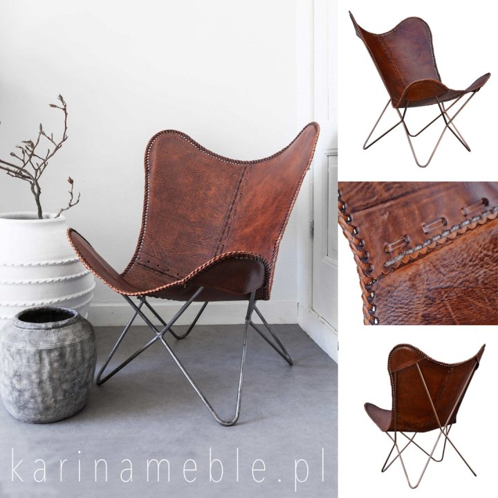 industrialny, fotel, butterfly, loftowe, loft, vintage, skórzane, metalowe, meble indyjskie, kolonialne, orientalne, drewno, palisander, akacja, recykling, brązowa, warszawa, kraków, industrialne,