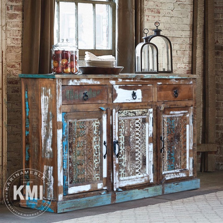 komoda, recykling, rzeżbiona, vintage, industrialne, loft, loftowe, meble drewniane, indyjskie, kolonialne, orientalne, drewno, palisander, mango, akacja, teak, kolorowe, dobre, wnętrza, salon, sypialnia, przedpokój, gabinet, jadalnia,