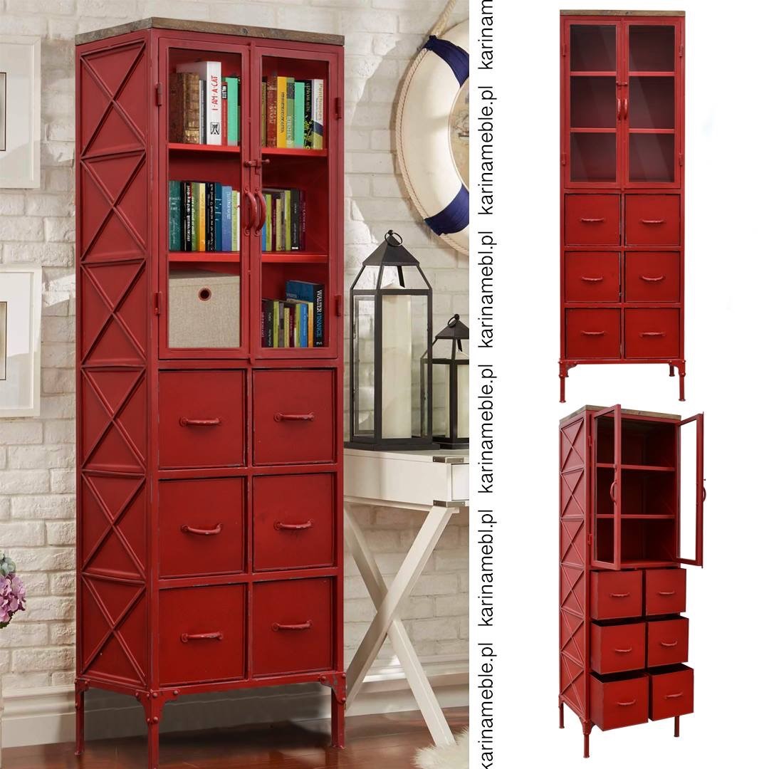 meble industrialne loftowe metalowa witryna czerwona