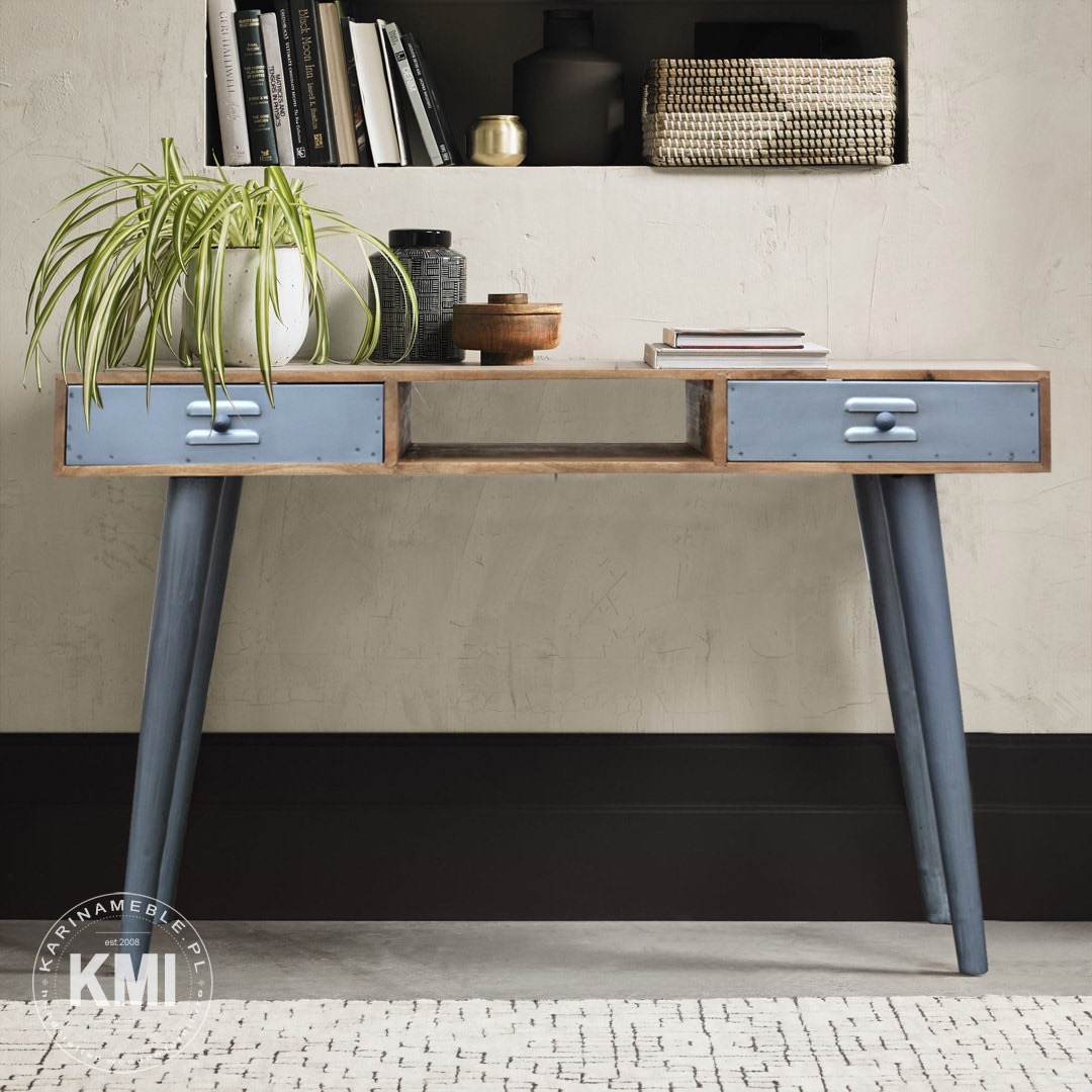 meble loftowe- konsola biurko metalowa mango drewno