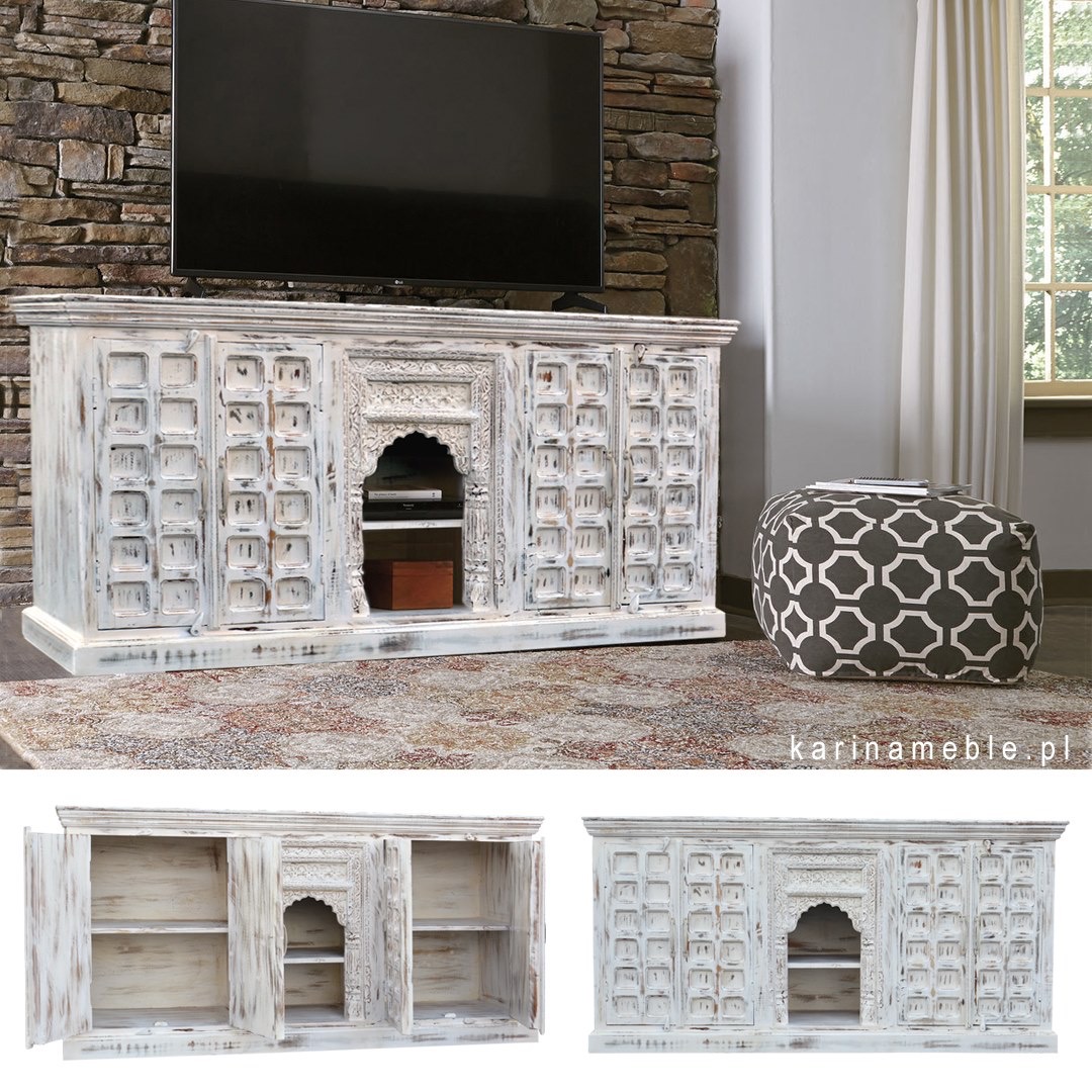 meble indyjskie - orientalna komoda z jasnego drewna mango ręcznie rzeźbiona