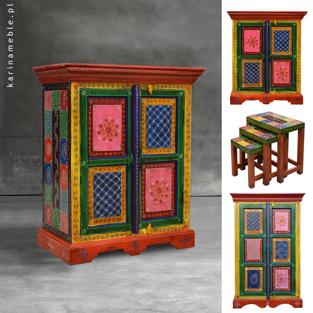 meble indyjskie kolonialne kolorowe malowane boho orientalne egzotyczne wzory komoda
