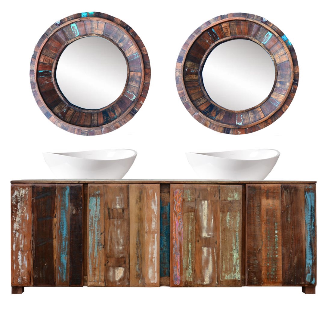 meble loftowe industrialne salon recykling komoda lustro przecierane kolorowe star drewno