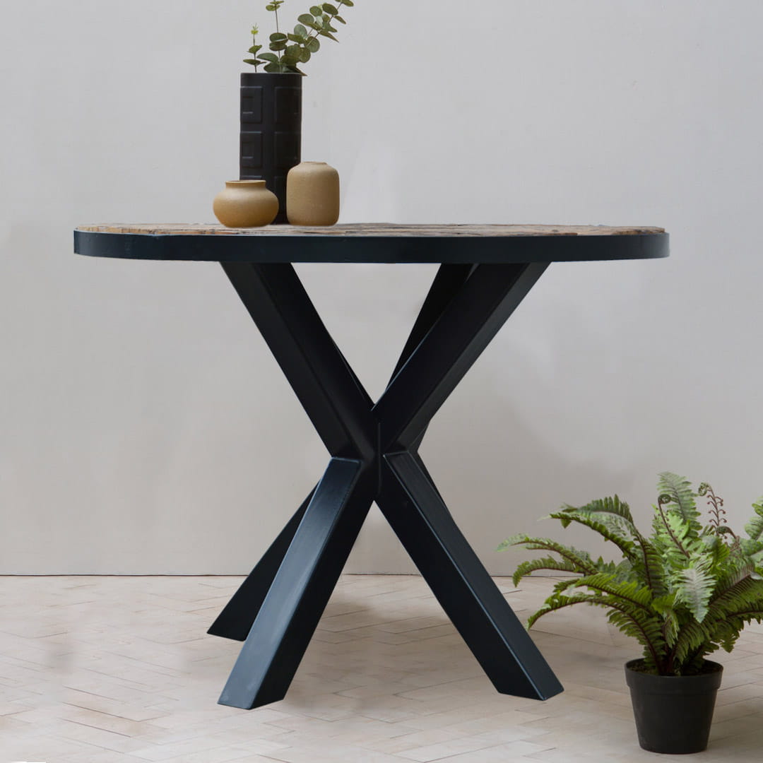 meble loftowe stoł drewno metal okragly jadalnia salon nowoczesny