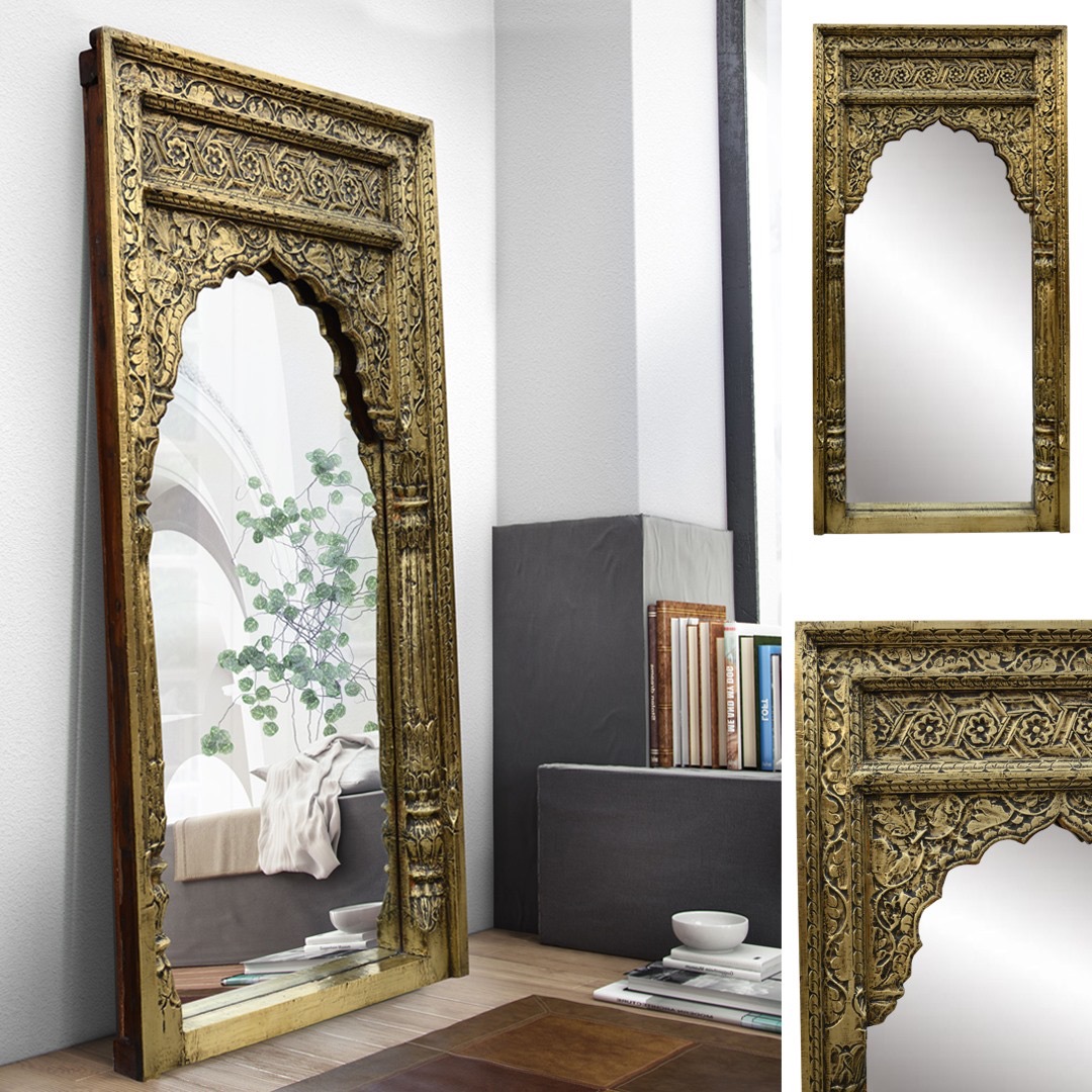 meble indyjskie - kolonialne lustro ręcznie rzeżbione zrobione z litego drewna i mosiądz