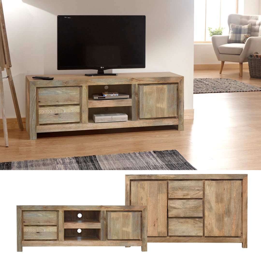 meble kolonialne mango komoda szafa rtv indyjska salon jasne drewno