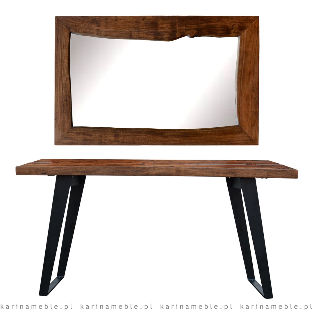 konsola styl loft toaletka z lustrem drewno akacja indyjska metalowe nogi