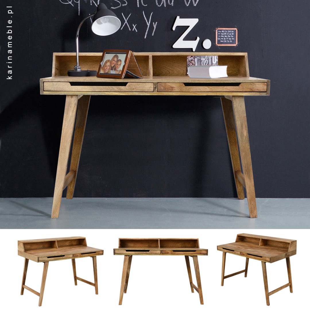 meble salon gabinet drewniane biurko skandynawskie sekretarzyk mango
