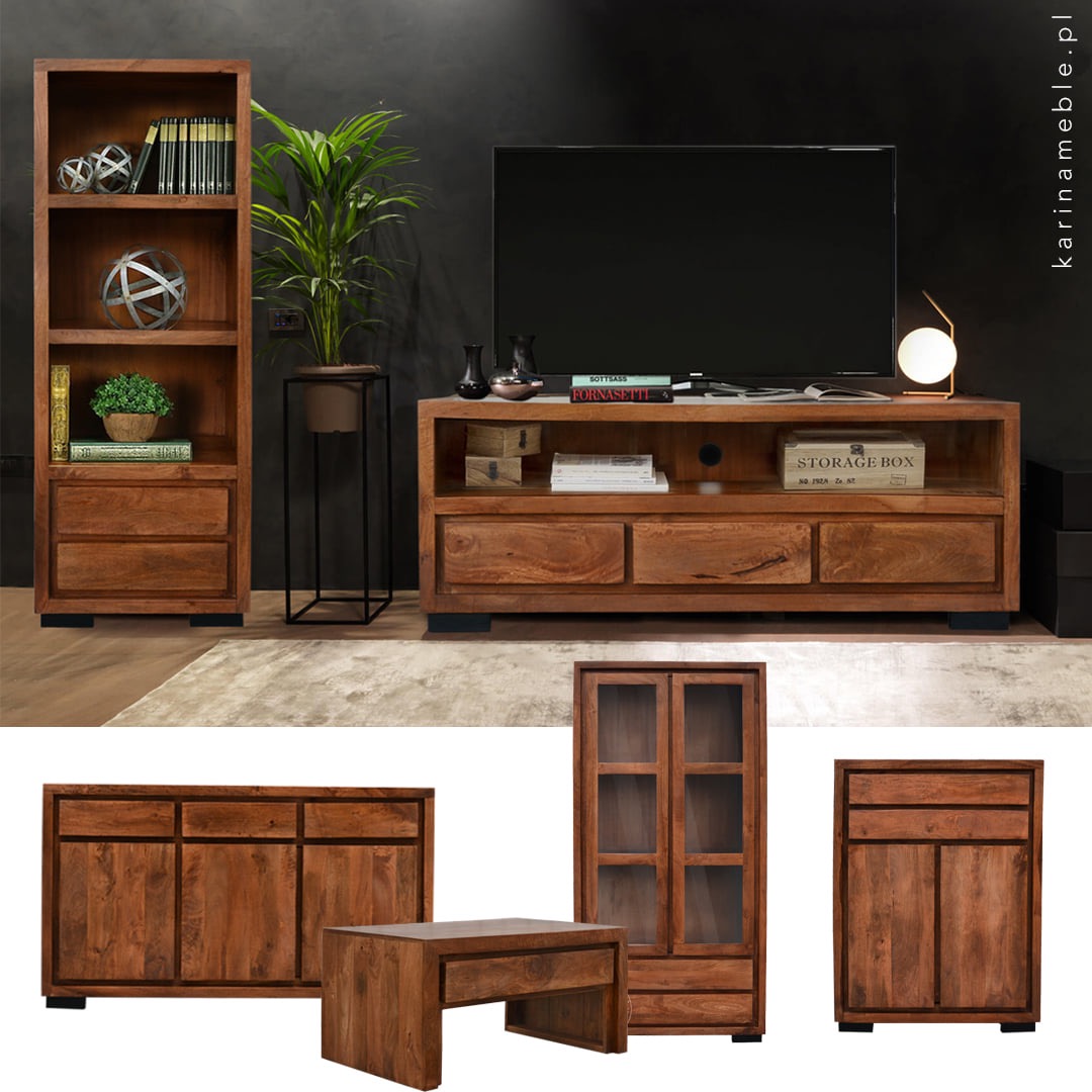 meble drewniane kolonialne nowoczesne indyjskie salon komoda rtv