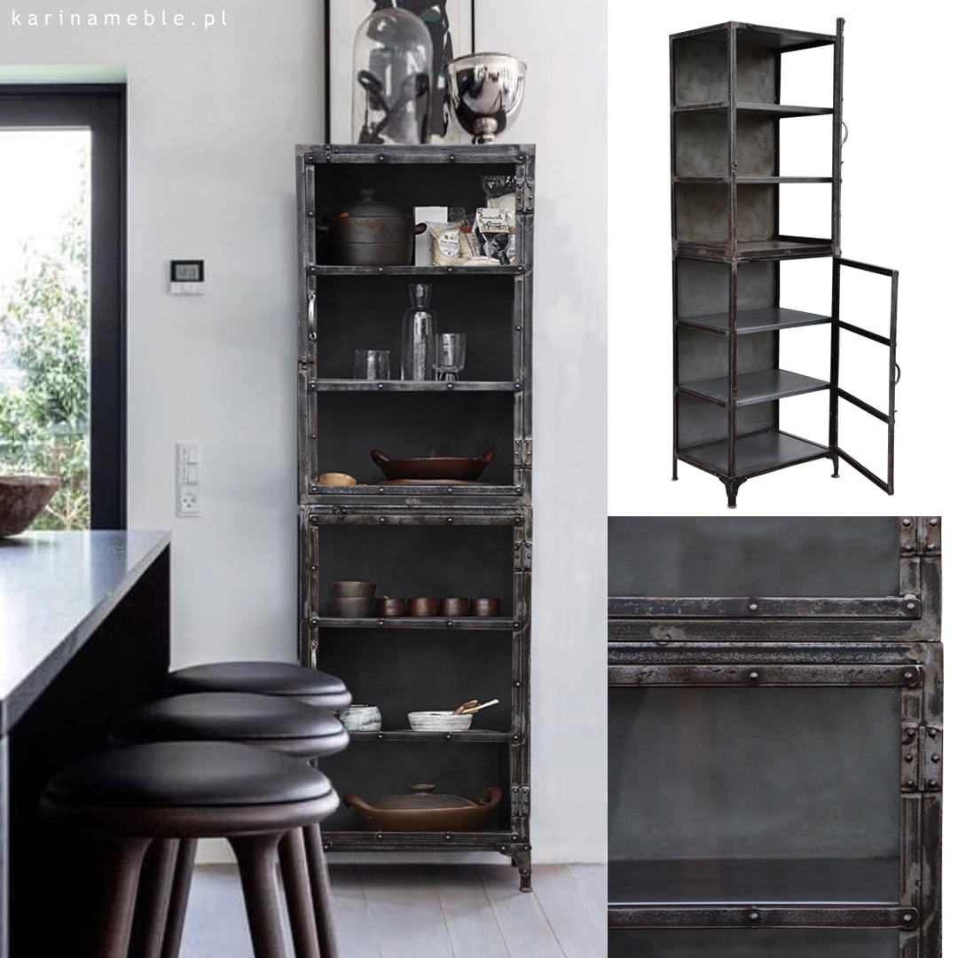meble industrialne metalowe biblioteczka regał witryna salon jadalnia