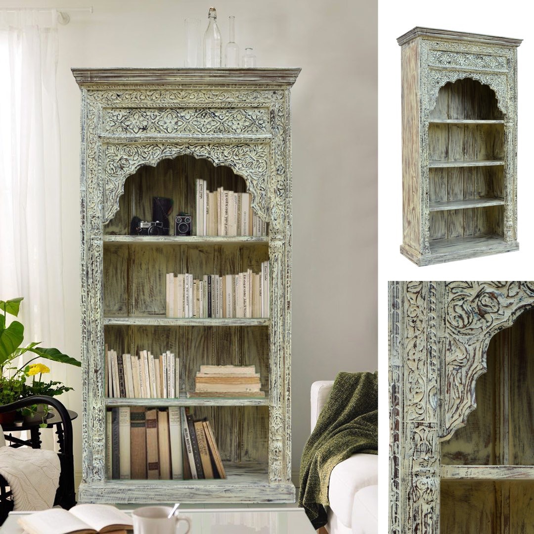 meble-indyjskie-drewniane-rzeźbione-biblioteczka