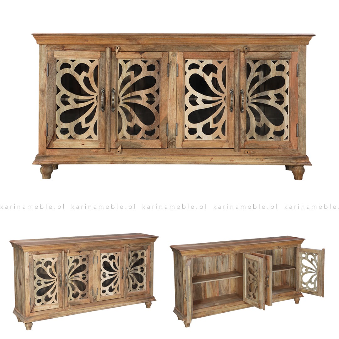 meble indyjskie drewniane komoda witryna salon mango jadalnia