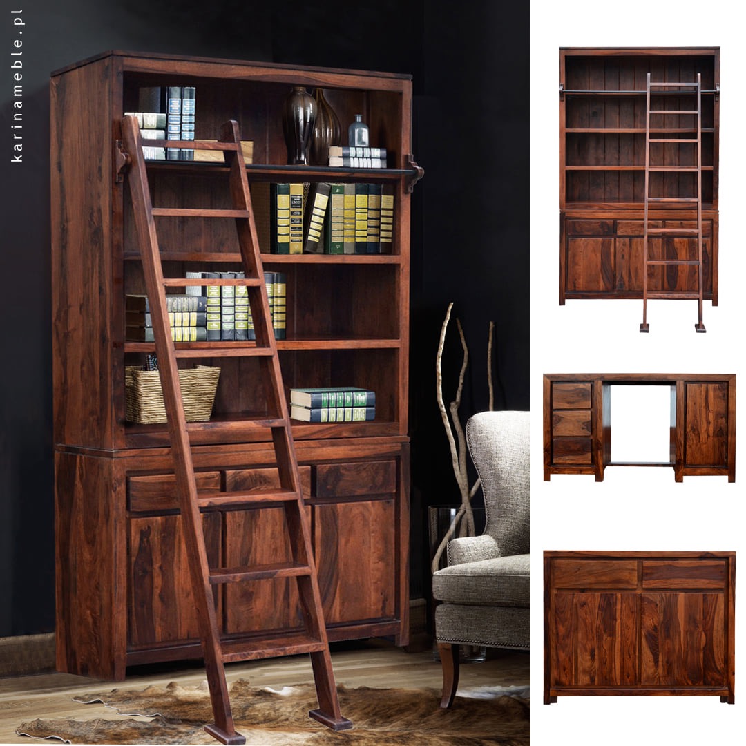 meble kolonialne palisander regal biblioteczka lite drewno