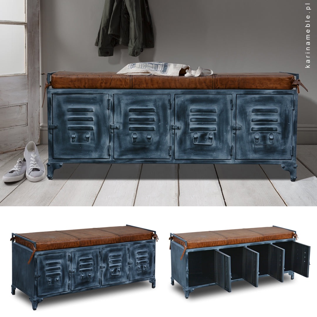 meble metalowe loftwe szafka na buty czarna lawka schowek poduszka