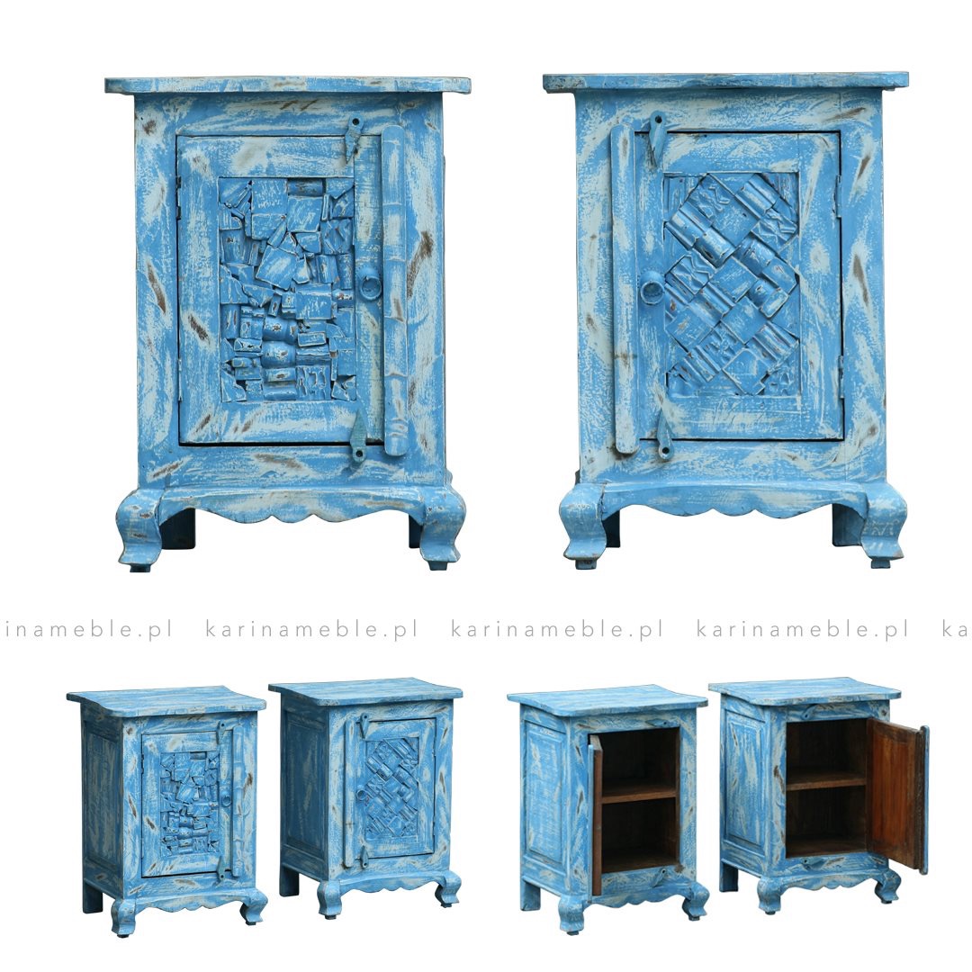 meble indyjskie kolorowe niebieska szafka kolonialna boho dreniana