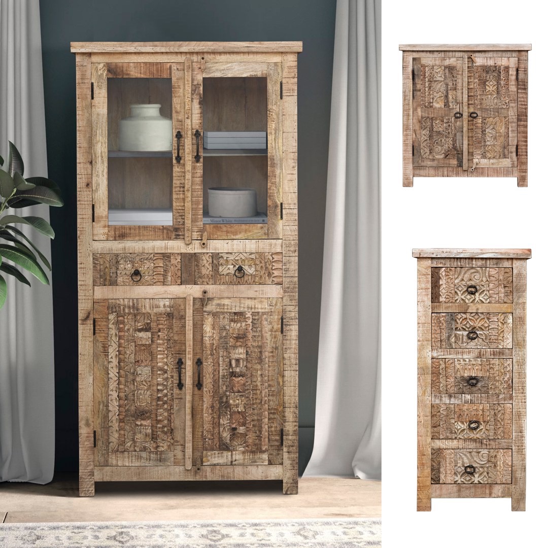 meble indyjskie loftowe kolonialne witryna drewno mango