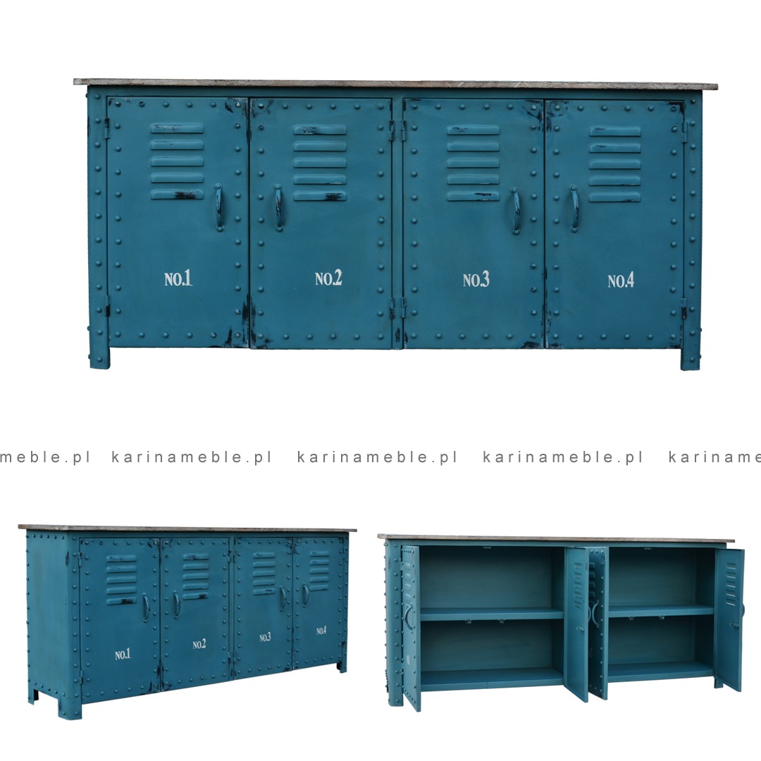 metalowa loftowa szafka komoda salon sypialnia niebieska meble industrialne