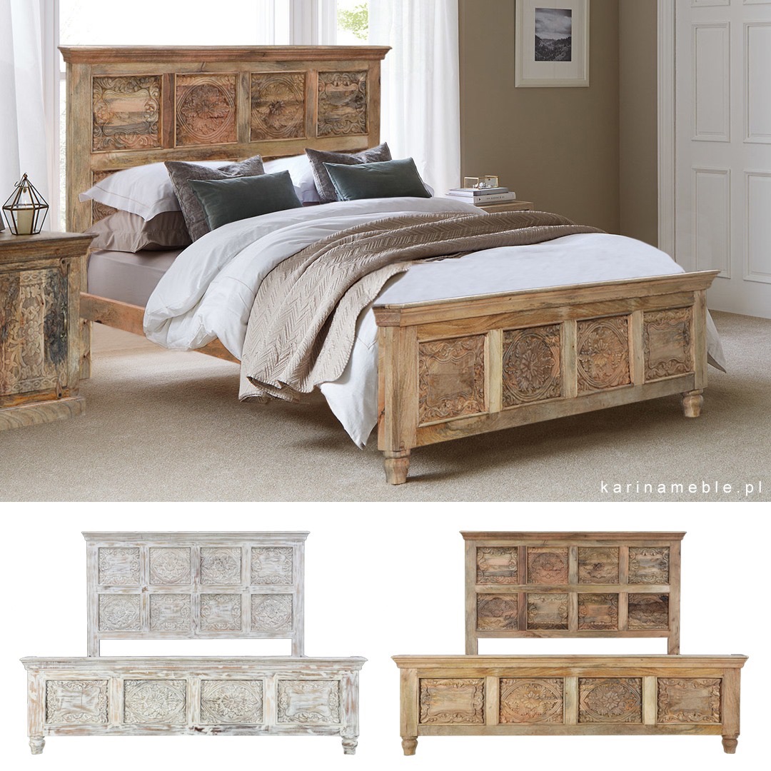 orientalne indyjskie lozko rzezbione drewniane kolonialne boho