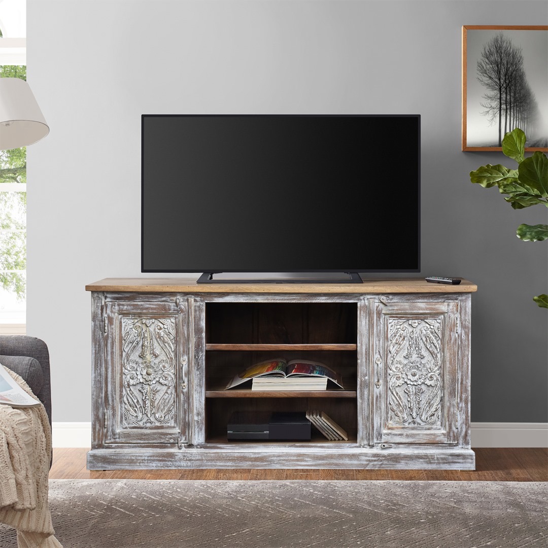 drewniana szafka rtv indyjska rzezbiona boho