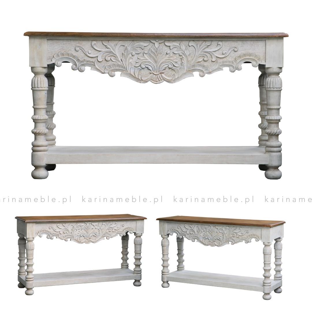 konsola drewnian rzezbiona indyjska szara