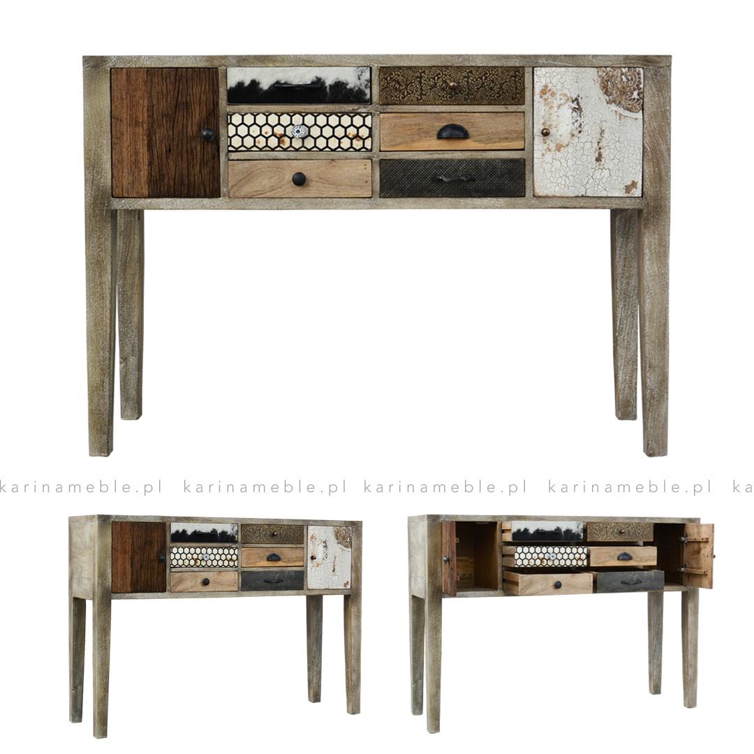 konsola-vintage-loft-bielona-drewniana-salon-przedpokoj