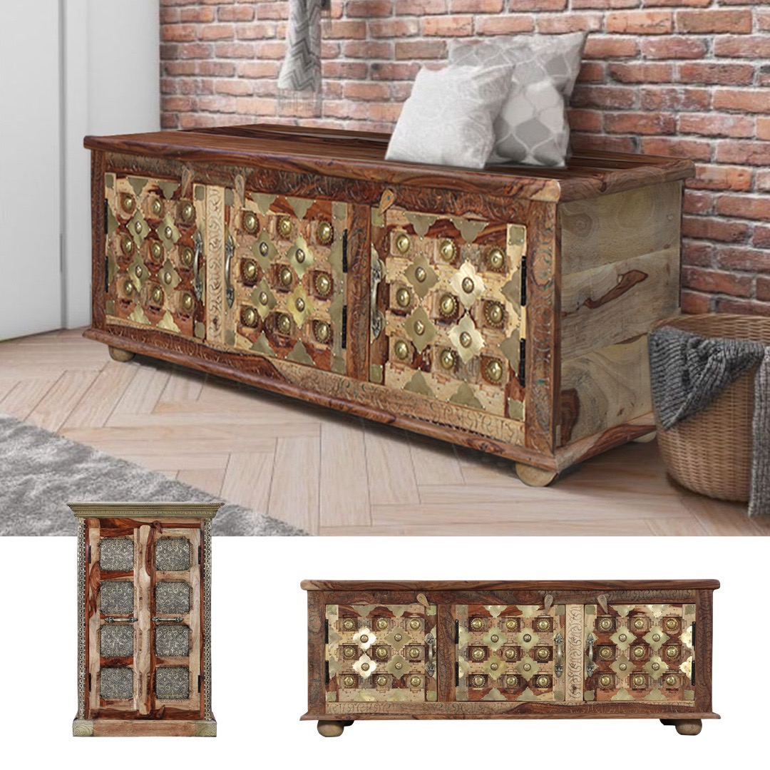 meble indyjskie orientalne ławka skrzynia mosiądz