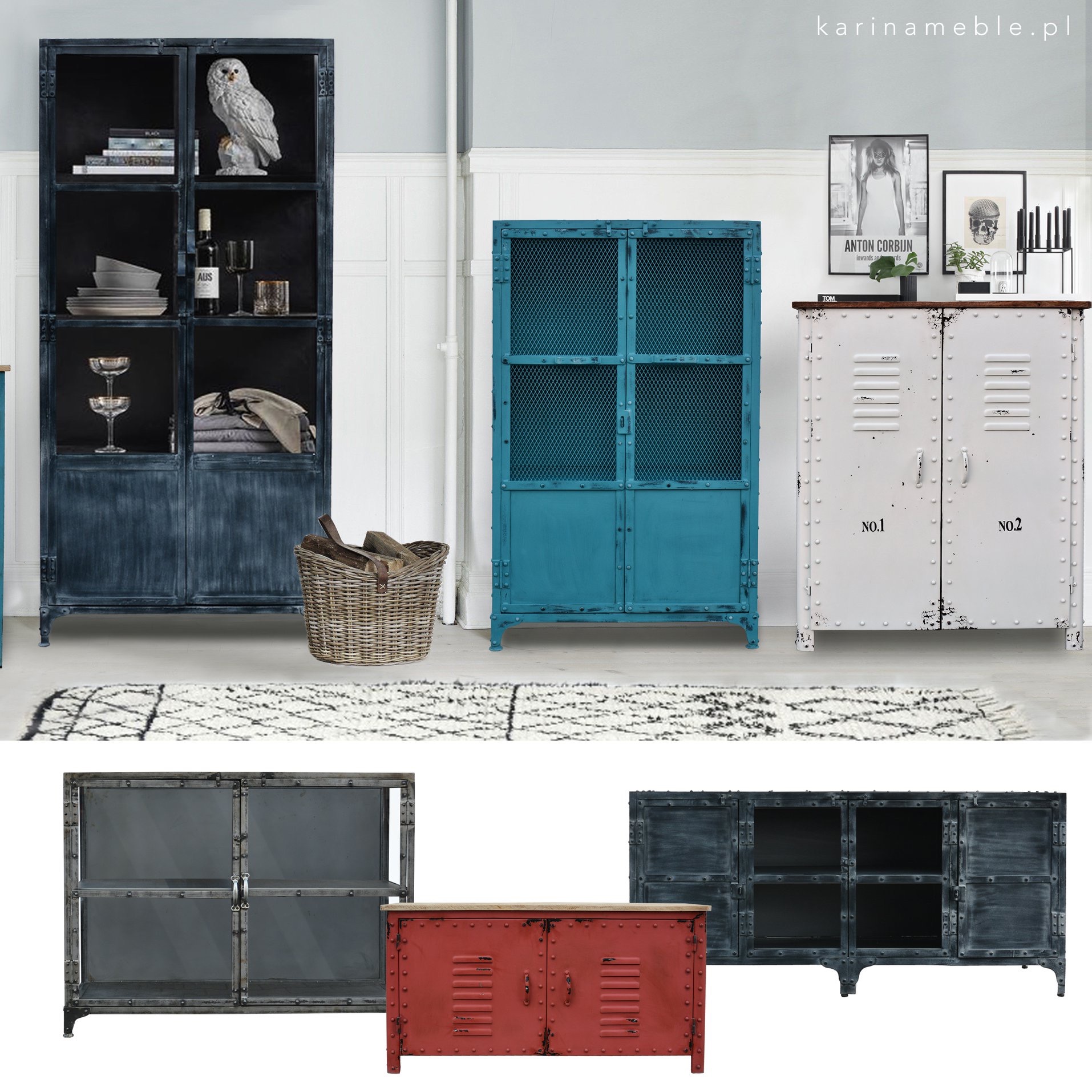 meble loftowe industrialne metlaowa komoda witryna