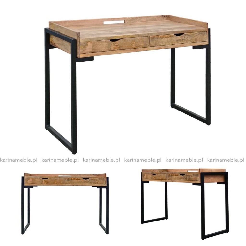 loftowe biurko industrialne zrobione z litego drewna mango