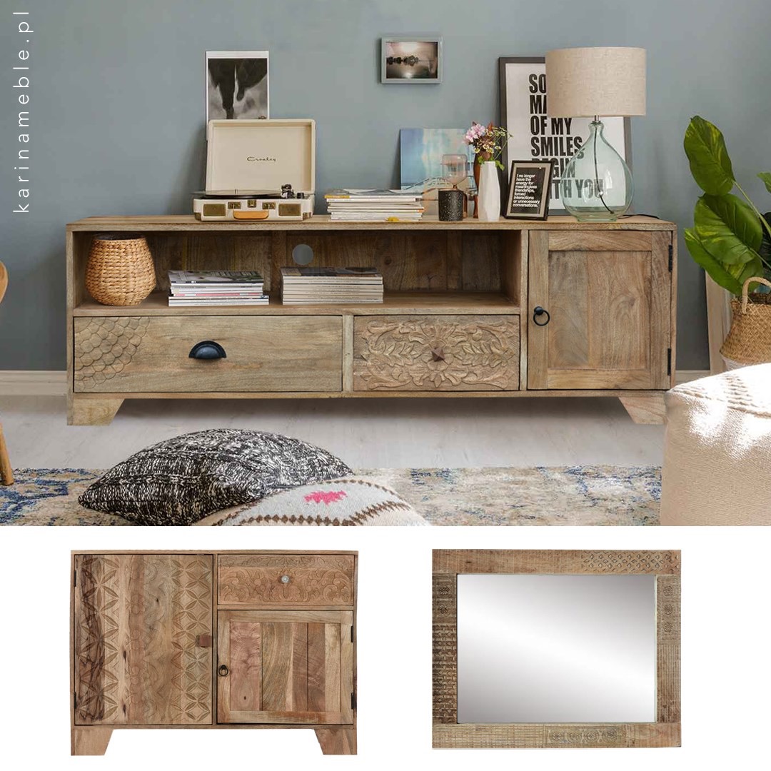 meble drewniane mango rzeźbione szafka rtv nowoczesne sahara karina