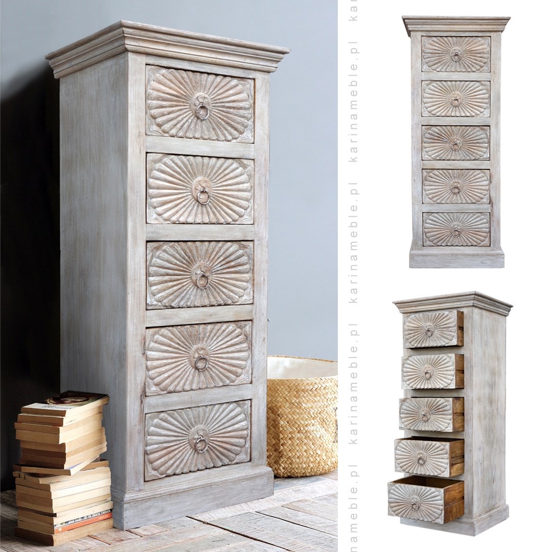 meble-indyjskie-komoda-bielona-słupek-z szufladami-rzeźbiona-salon-sypialnia-boho