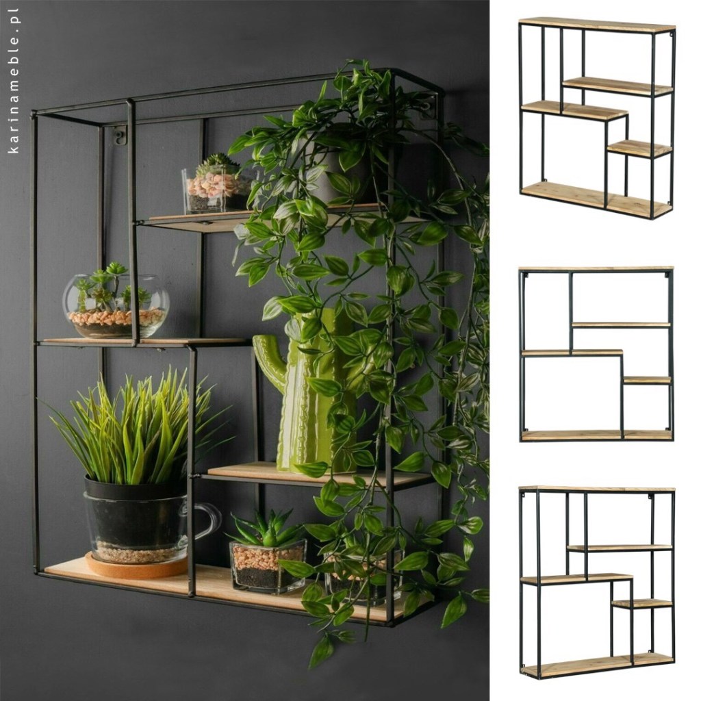 industrialna półka z litego drewna mango i metalu