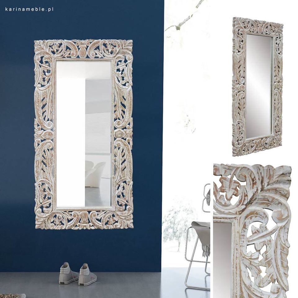 rzeźbione lustro indyjskie drewno mango meble kolonialne