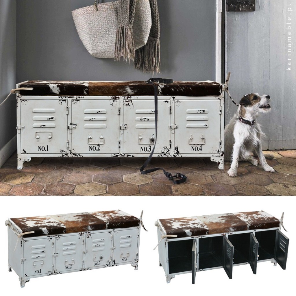 loftowa ławka industrialna z metalu i z skórw 