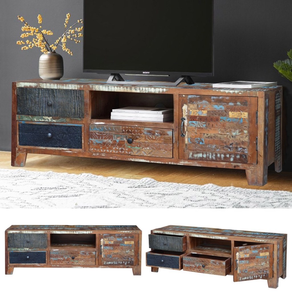 industrialna szafka loftowa kolorowa zrobione z drewna z recykling 