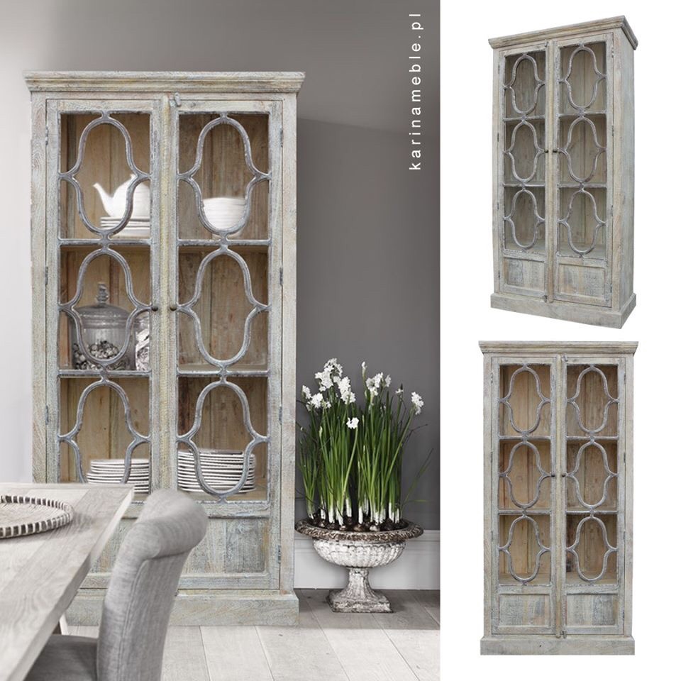 meble drewniane indyjska witryna kolonialna ręcznie robiona z litego drewna mango