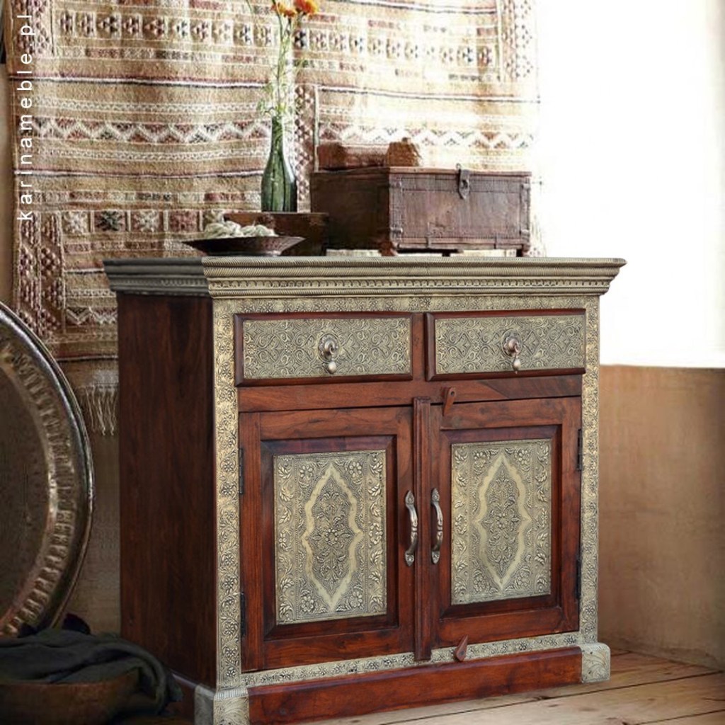 meble indyjskie, kolonialne, orientalne, drewniane - komoda mosiądz
