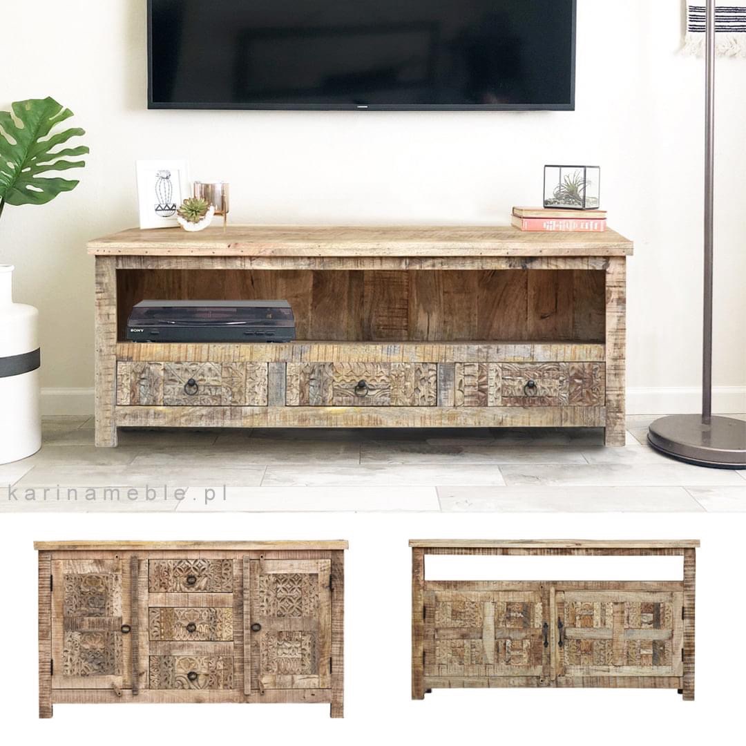 komoda, szafka rtv, drewno mango, ręcznie rzeźbione, karina meble indyjskie, meble kolonialne, meble drewniane