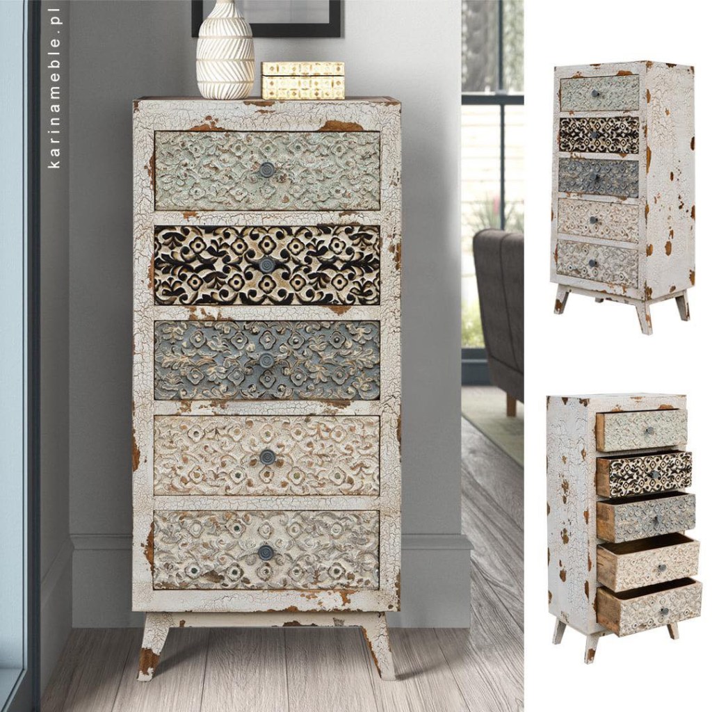 drewniana komoda indyjska rzeźbiona ręcznie orientalne drewno