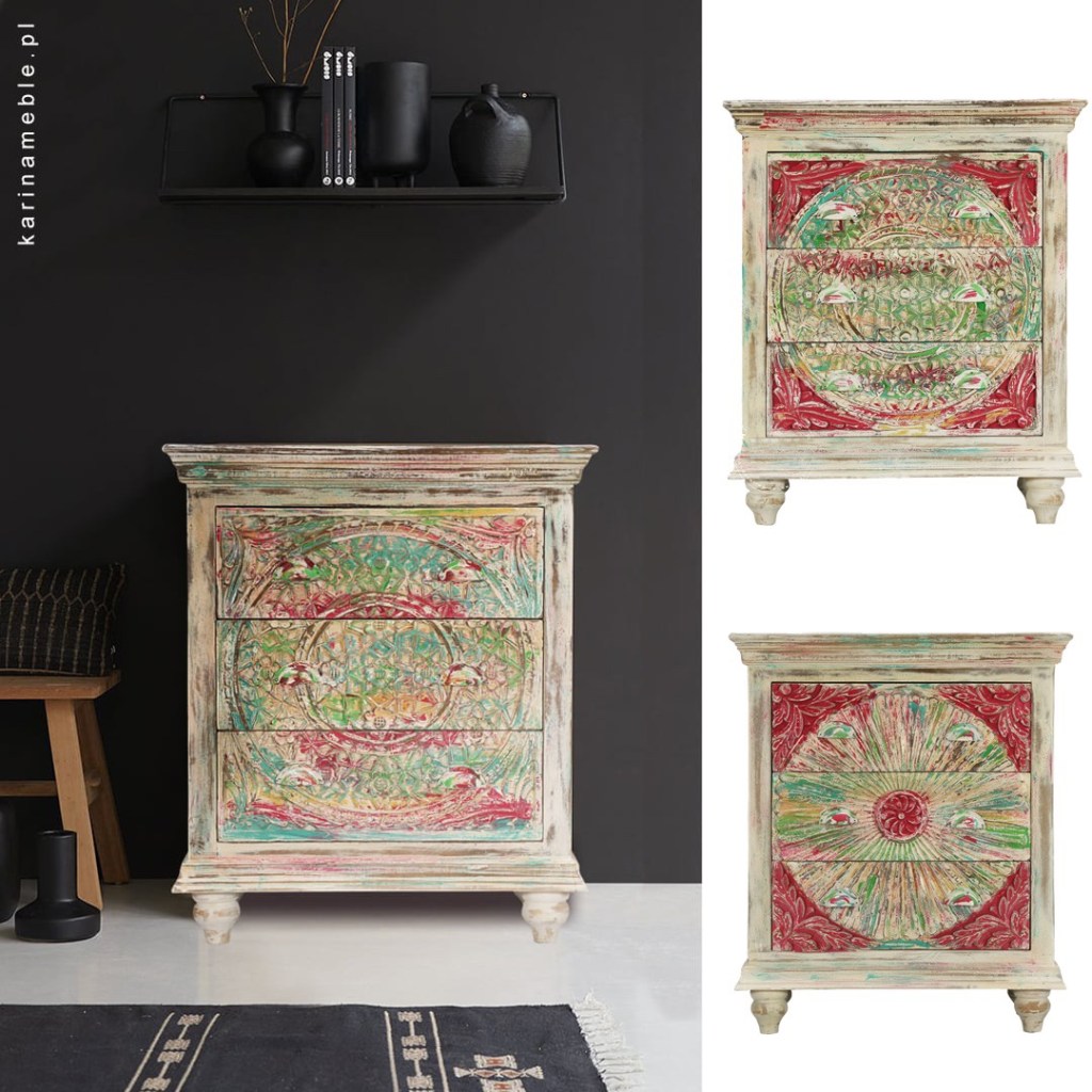 indyjska komoda kolorowa z litego drewna mango ręcznie robiona
