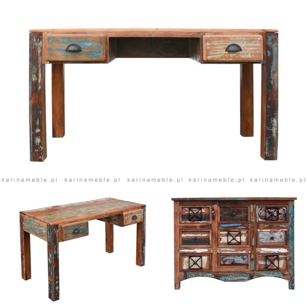 meble loftowe biurko drewniana z recyklingu indyjskie