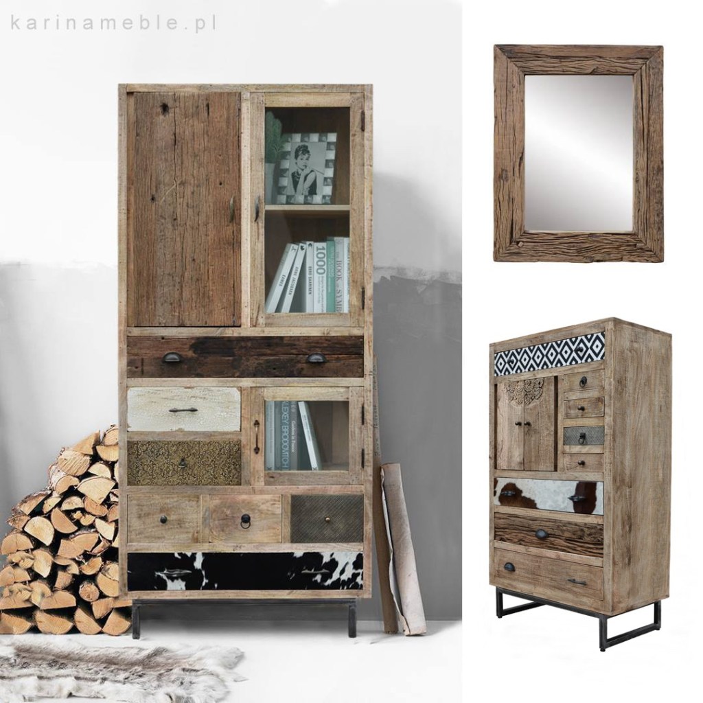 loftowa szafa, industrialna witryna, indyjska komoda, drewniane lustro