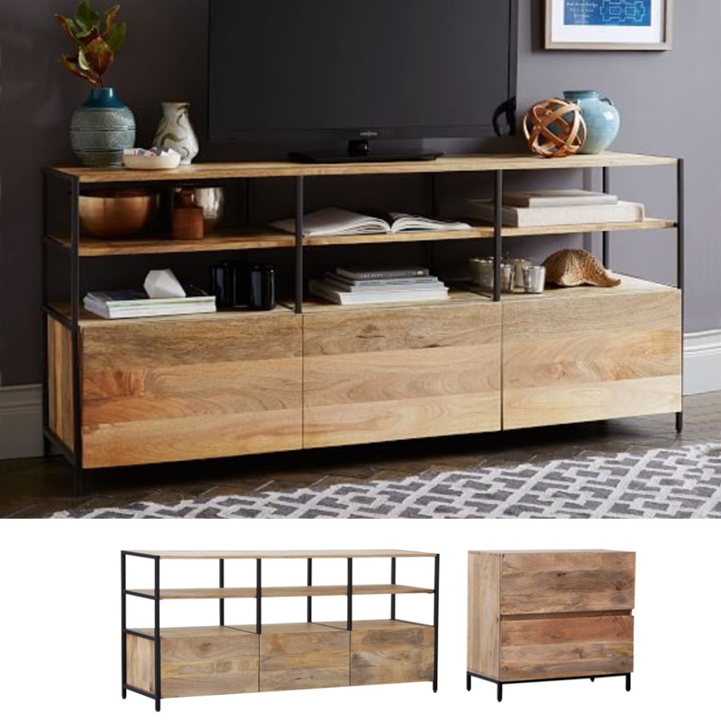 industrialna komoda, loftowa szafka rtv, drewniane meble 