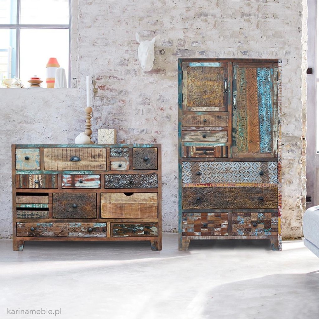 meble indyjskie komoda, meble loftowa komoda, komoda z litego drewna z recyklingu, komoda industrialna