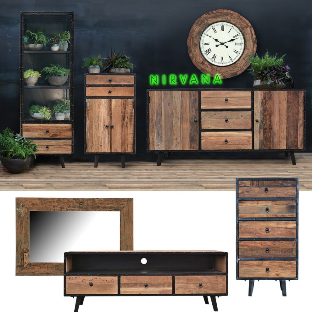 meble industrialne - loftowa szafka ręcznie robiona z drewna z recyklingu