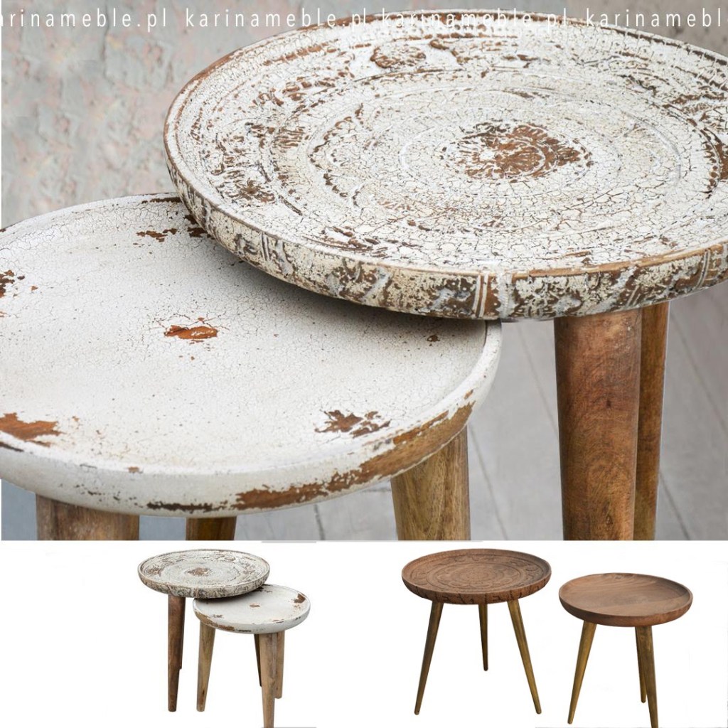 indyjski stoliki orientalne z drewna mango ręcznie rzeźbione