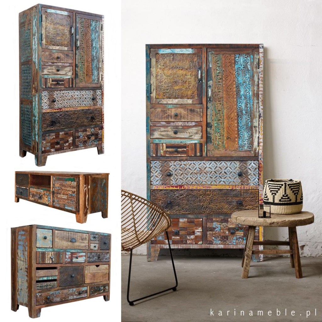 kolorowa komoda loftowa drewniana indyjska recykling