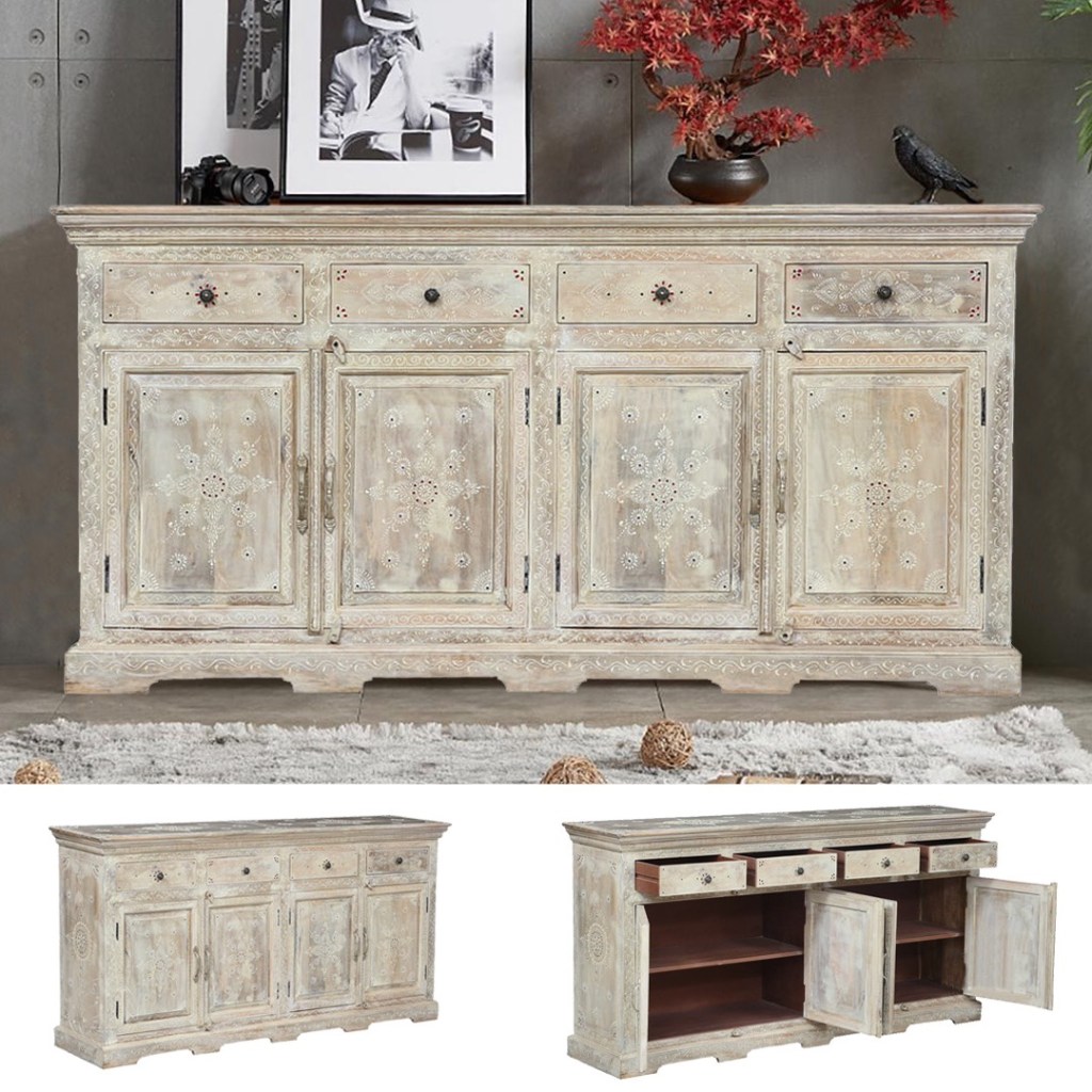 orientalna komoda indyjska ręcznie malowana z litego drewna mango