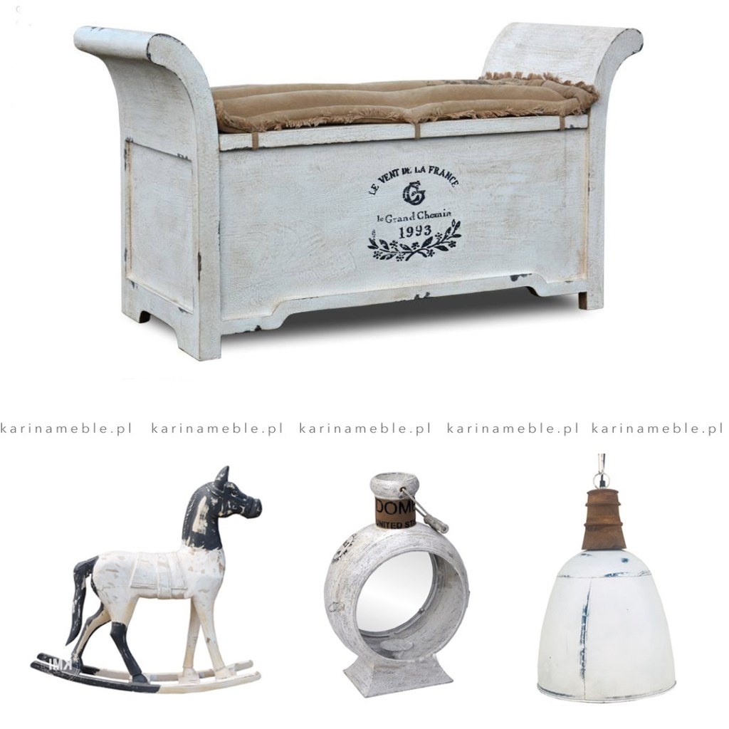 meble loftowe - ławka drewniana biała zrobiona z litego drewna mango